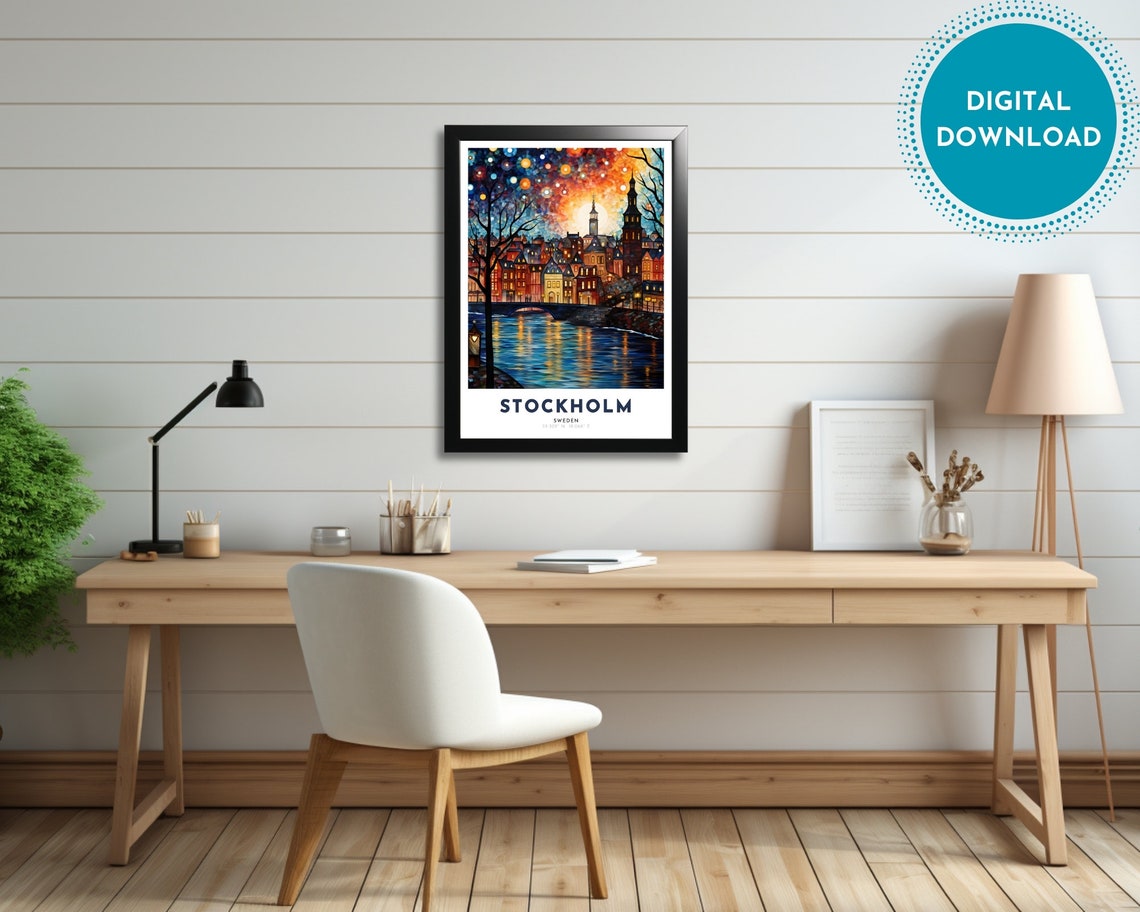 Stockholm Travel Poster Of Sweden Art Nouveau Gift For Lovers Of Stockholm Sweden Wall Art Decor Of Painting - Image 3