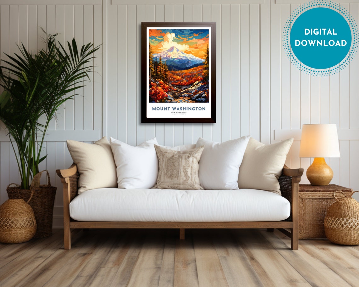 Mount Washington New Hampshire Mosaic Style Autumn Sunset Peak Poster - Image 2