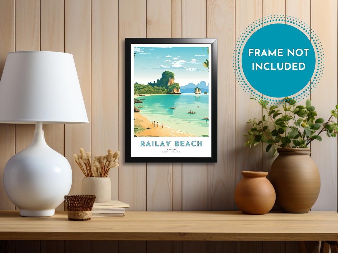 Railay Beach Thailand Karst Cliffs Turquoise Water Art Poster - Image 3