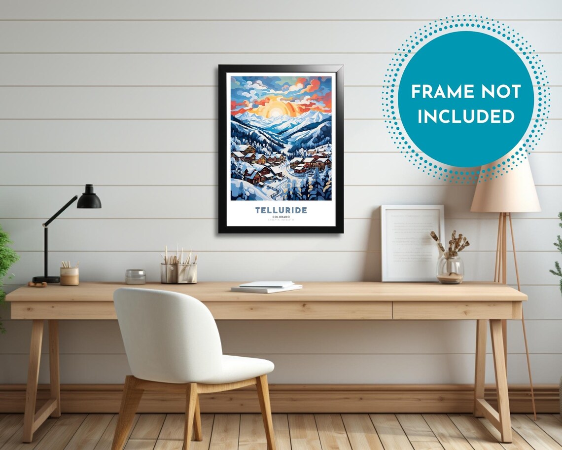 Telluride Colorado Snowy Mountain Town Winter Sunrise Travel Poster - Image 3
