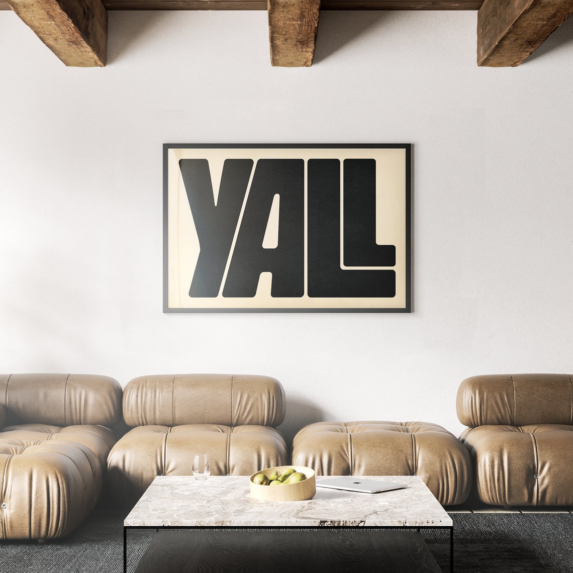 Yall Giant Black Block Typography Cream Modern Farmhouse Poster - Image 2