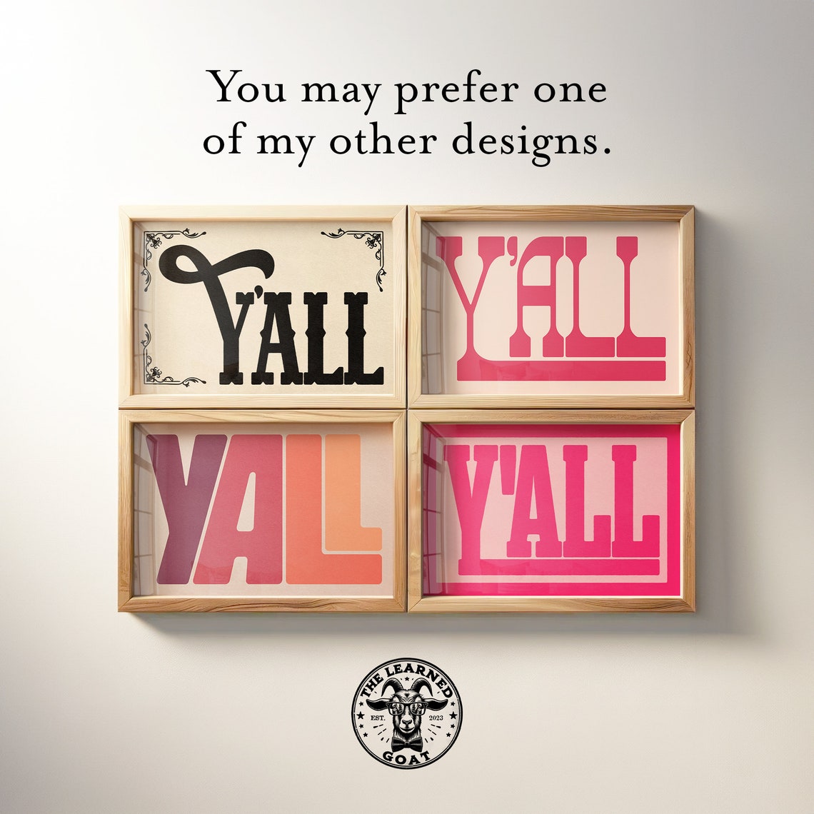 Yall White On Hot Pink Vintage Flourish Typography Wall Poster - Image 4