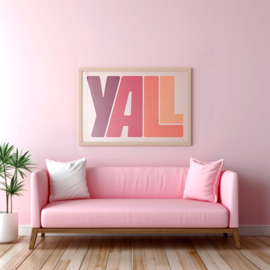Yall Pink Orange Ombre Gradient Bold Block Letters Modern Wall Poster - Image 2