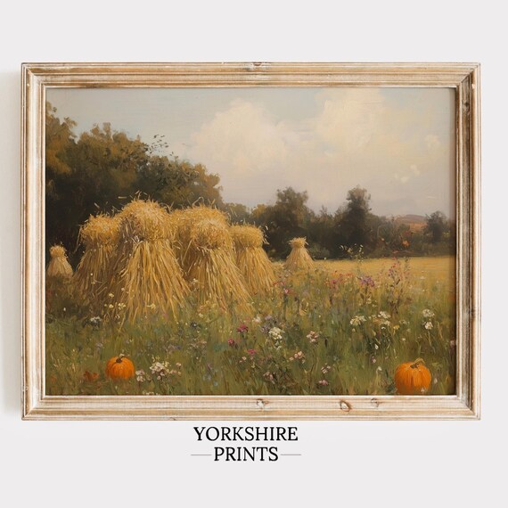 Fall Wildflower Field Landscape, Vintage Autumn Art Print