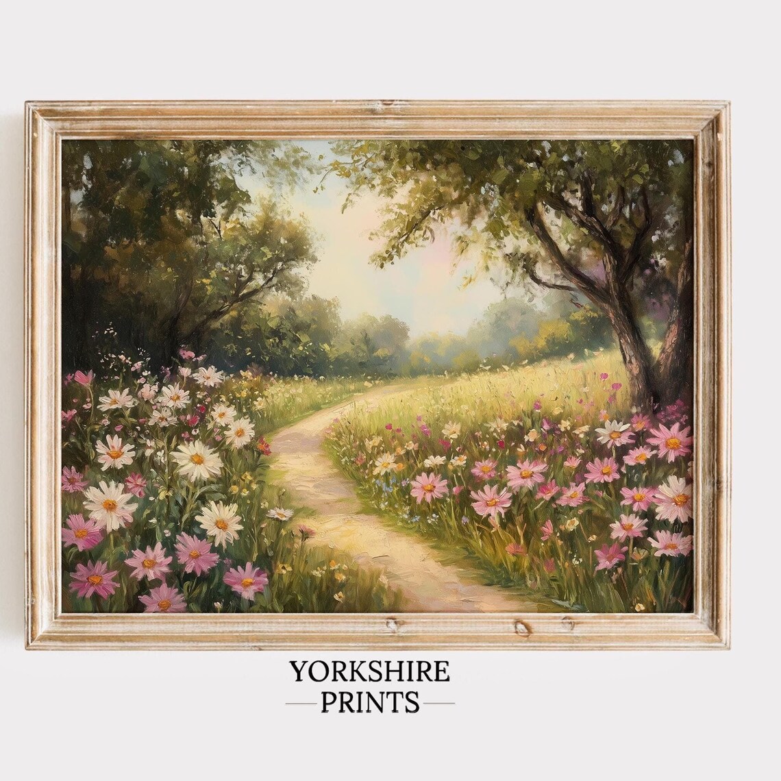 Vintage Spring Meadow Wildflower Path Art Print