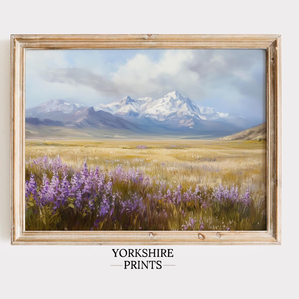 Lavender Wildflower Meadow Snow Mountains Golden Field Poster