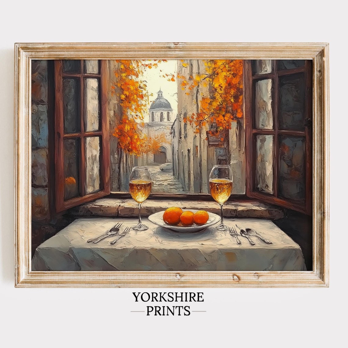 Autumn Italian Street Window View Wine Oranges Still Life Art Poster
