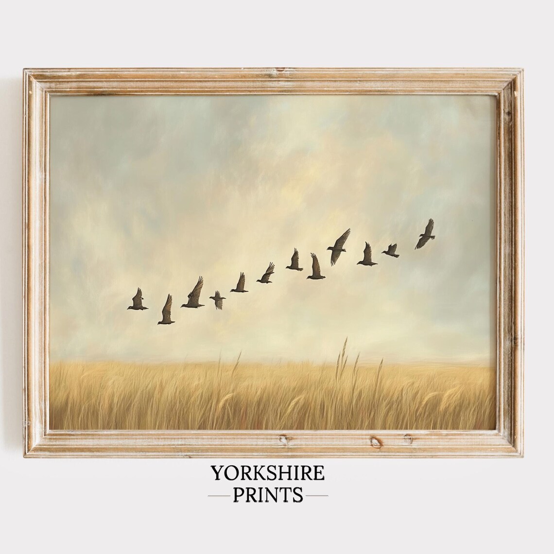 Birds In Flight Over Field, Minimalist Art Print