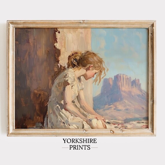 Vintage Girl In Desert Scene Wall Art Boho Wall Art Impressionist Wall Art Serene Wall Art Vintage Girl Print