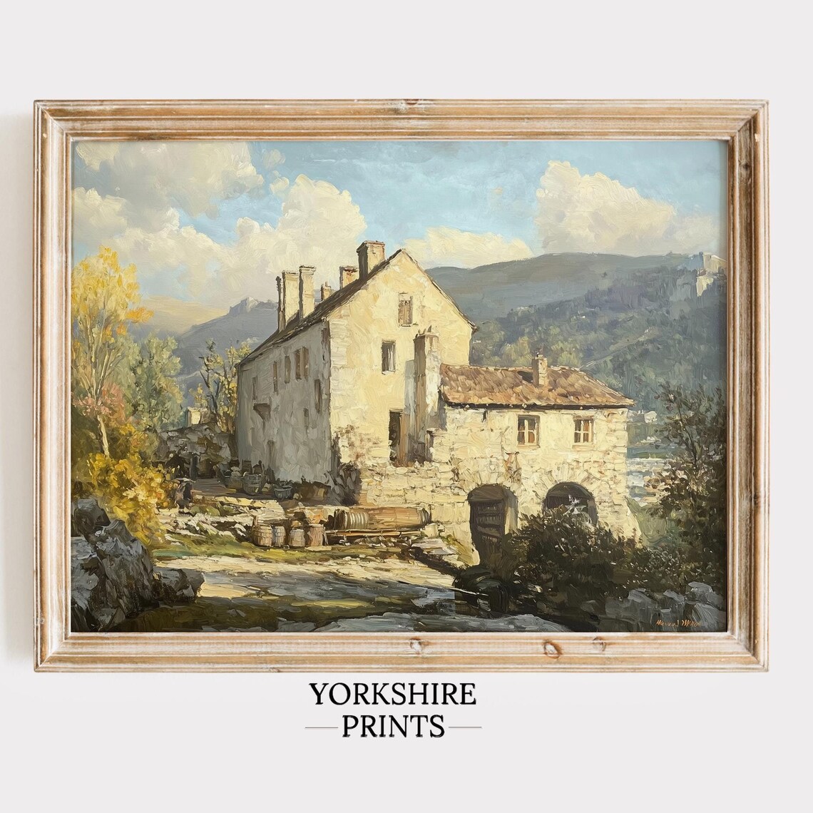 Old Stone Village House Sunlit Hillside Mediterranean Art Poster