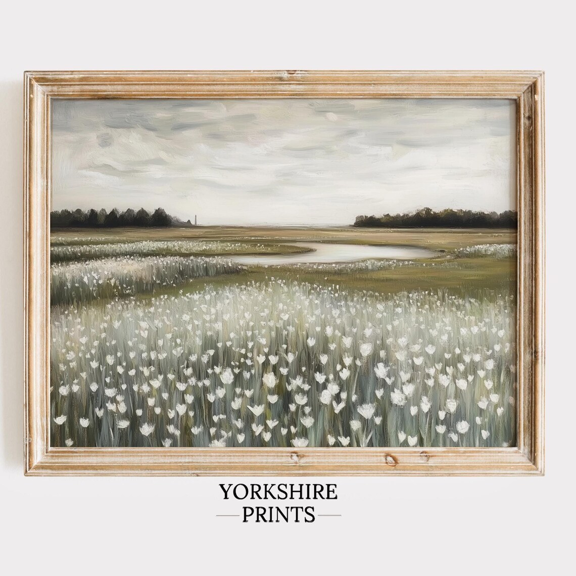 White Tulip Field With Winding Stream Moody Spring Landscape Poster