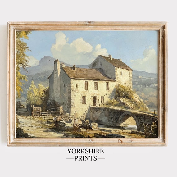 Rustic Landscape Of Stone House Original Rustic Landscape Rustic Oil Painting Print Vintage Stone House Print Unique Wall Art For Cozy Homes