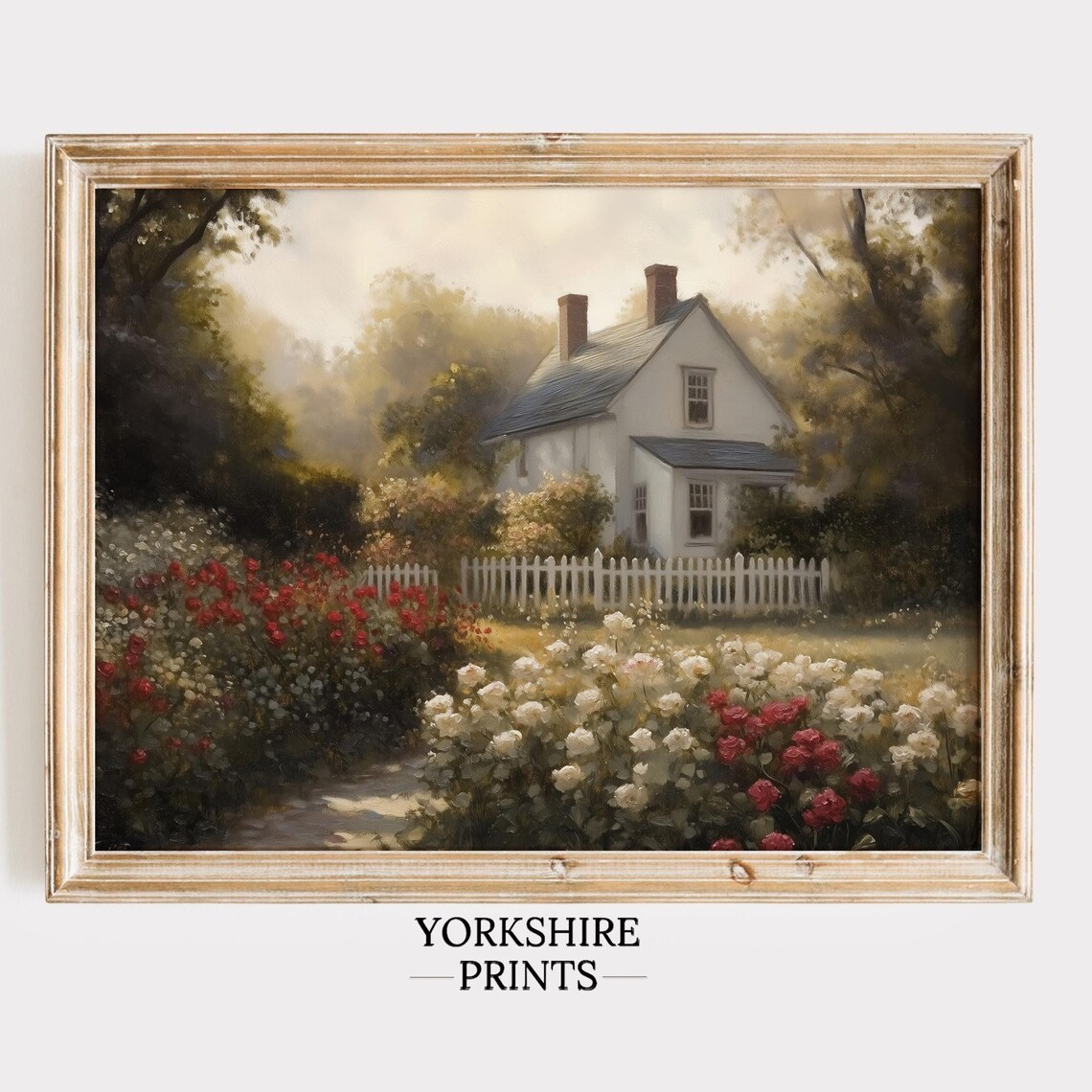 Cottage Rose Garden, Vintage Cottagecore Art Print