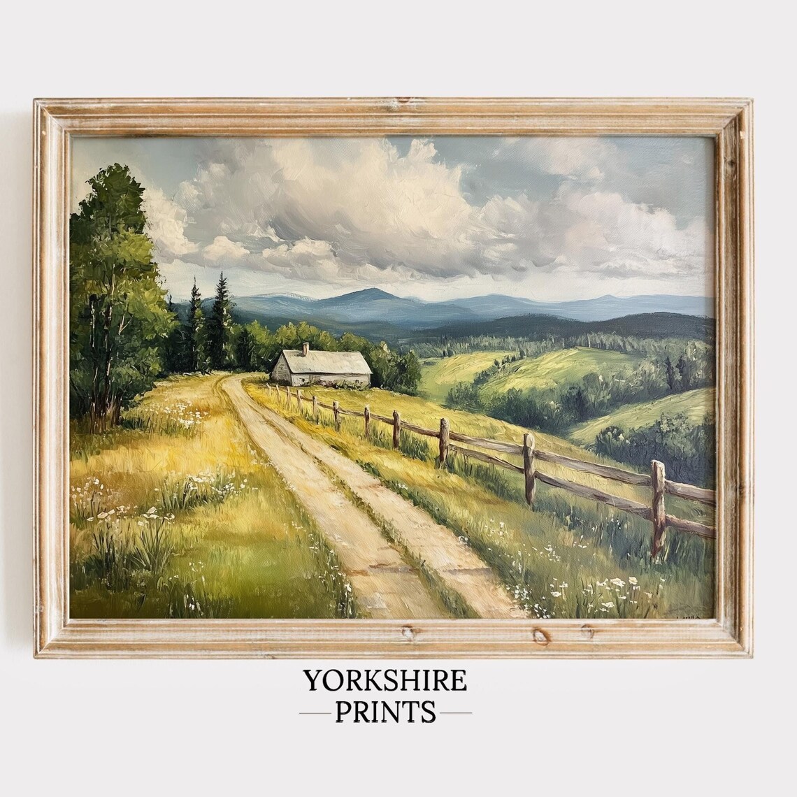 Vintage Country Landscape Art Print, Farmhouse Road