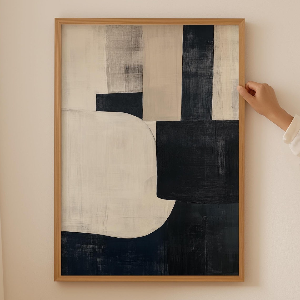 Black White Abstract Brush Block Minimalist Modern Art Poster