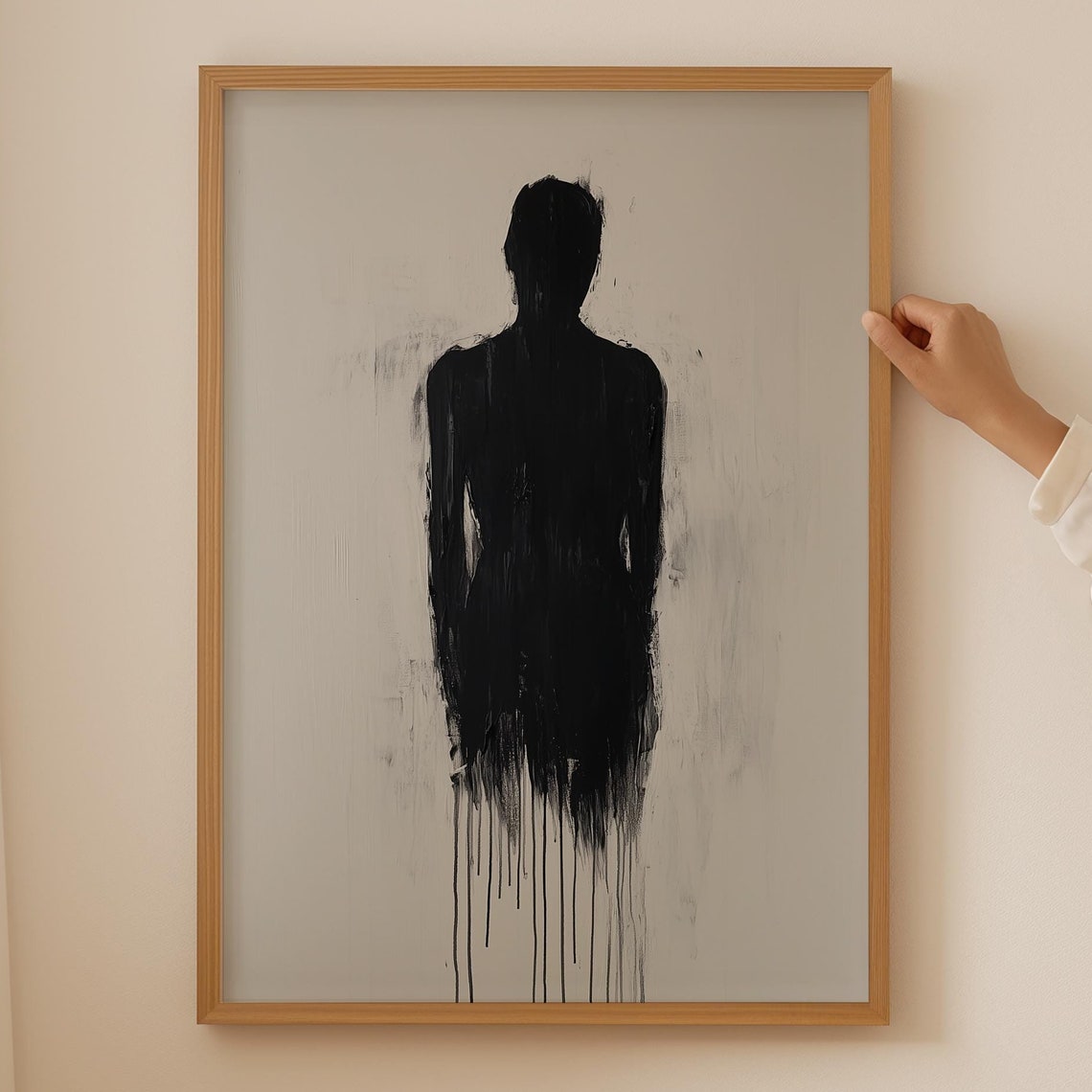 Black Figure Silhouette Ink Drip Abstract Minimalist Zen Wall Poster