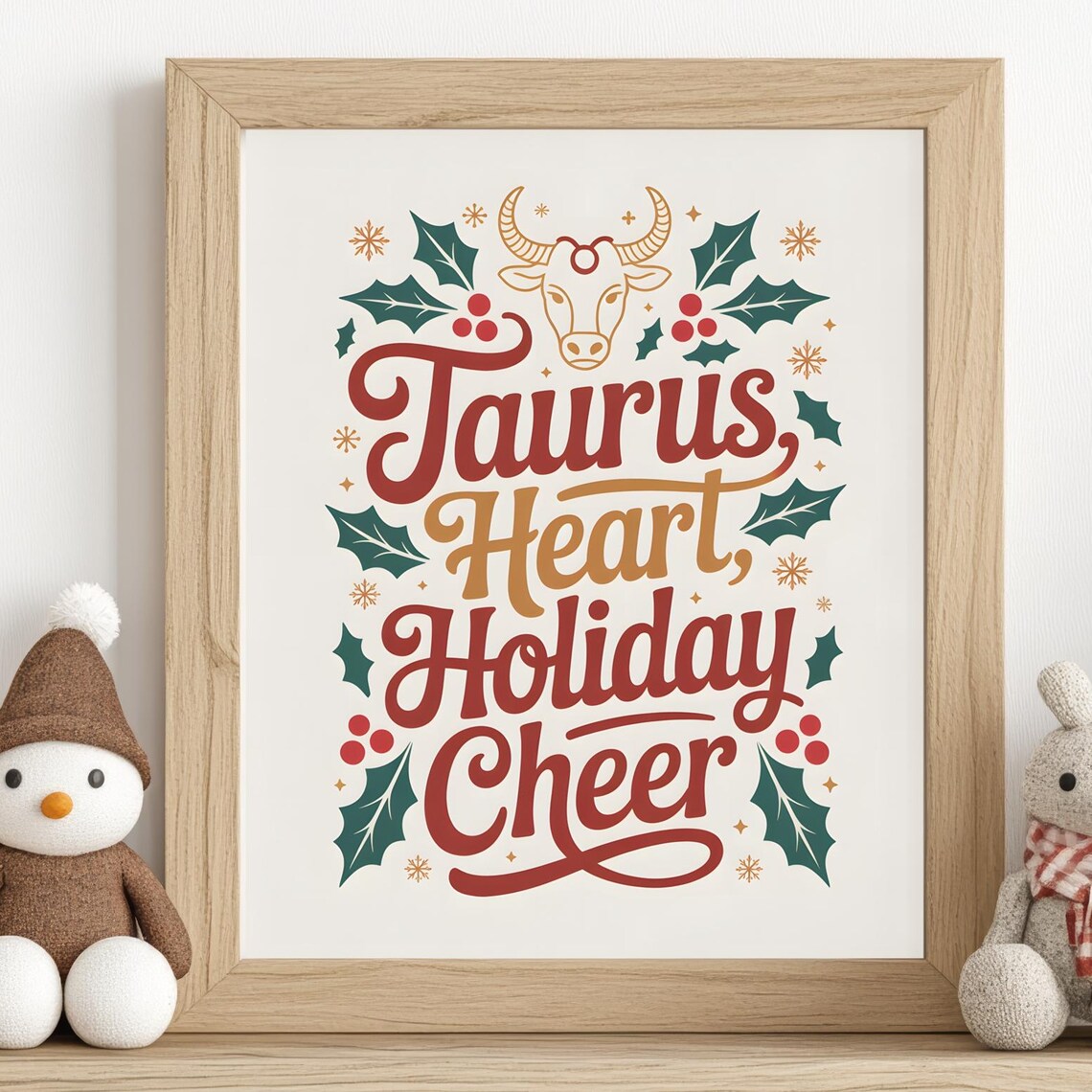 Taurus Heart Holiday Cheer Christmas Zodiac Typography Poster Festive Art