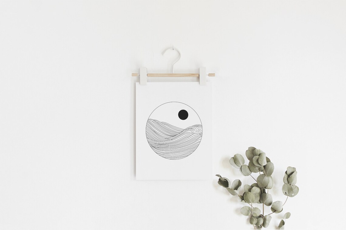 Japanese Ocean Sunset Art Print, Boho Seascape - Image 2