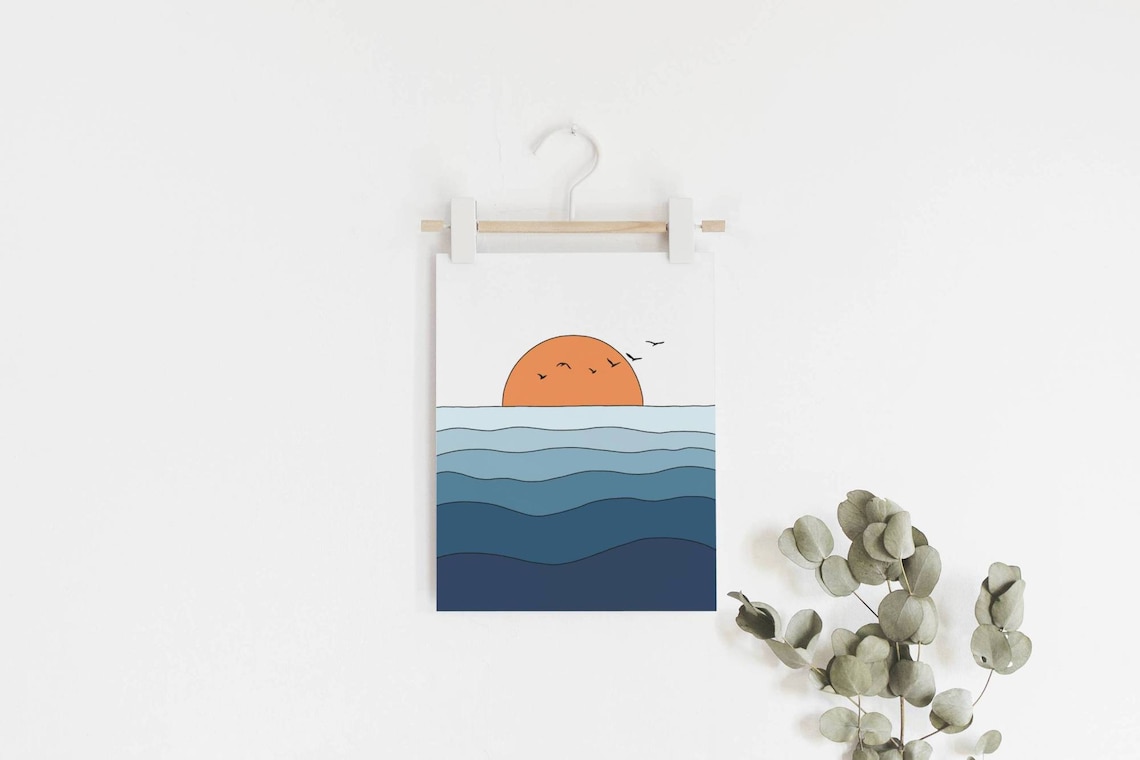 Sunset Ocean Poster, Mid-Century Abstract Art - Image 2