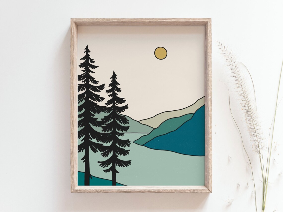 Sunset Over the Mountain, Boho Line Art Print - Image 3