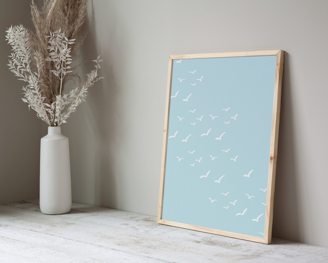 Seagull Flock in the Sky Coastal Art Print - Image 2