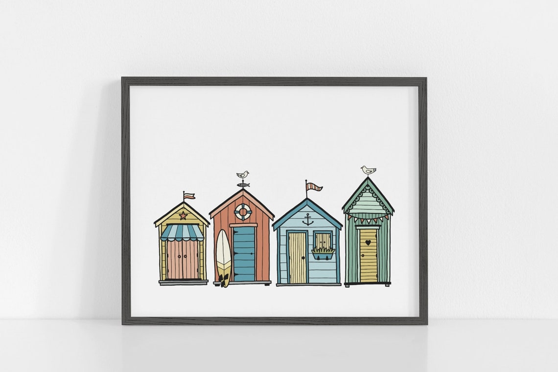 Beach Huts Coastal Nursery Art Print - Image 3