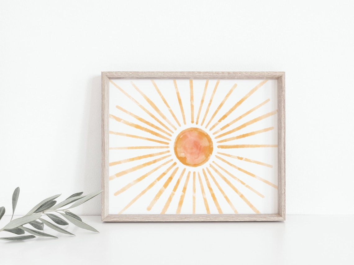 Boho Sun Poster, Watercolor Sunset Wall Art - Image 2