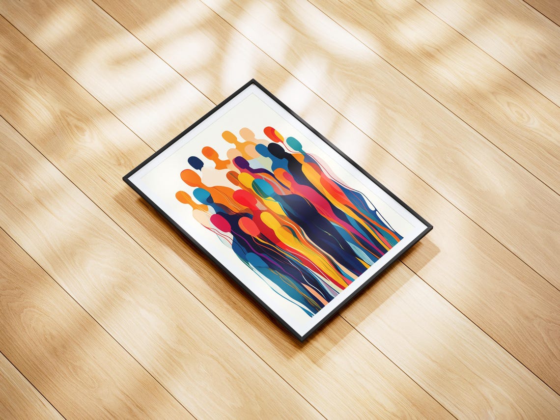 Abstract Colorful Crowd Silhouettes Community Diversity Art Poster - Image 3