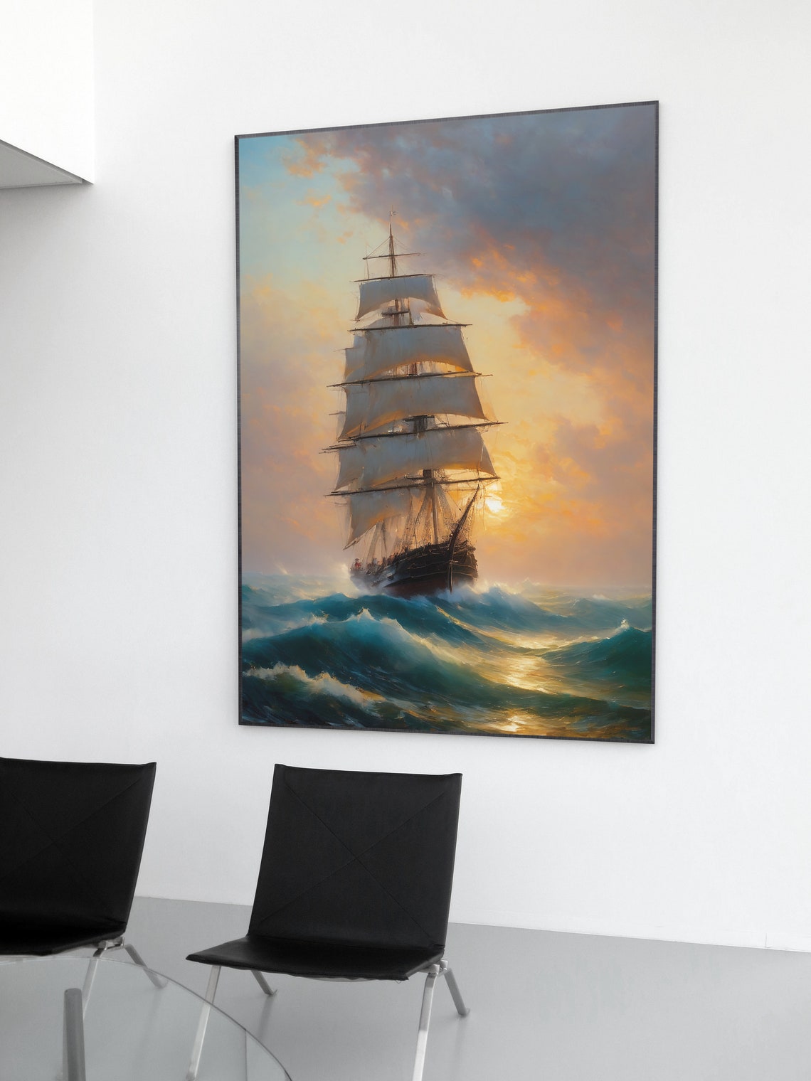 Tall Ship Full Sails Stormy Sunset Sea Classic Maritime Art Print - Image 4