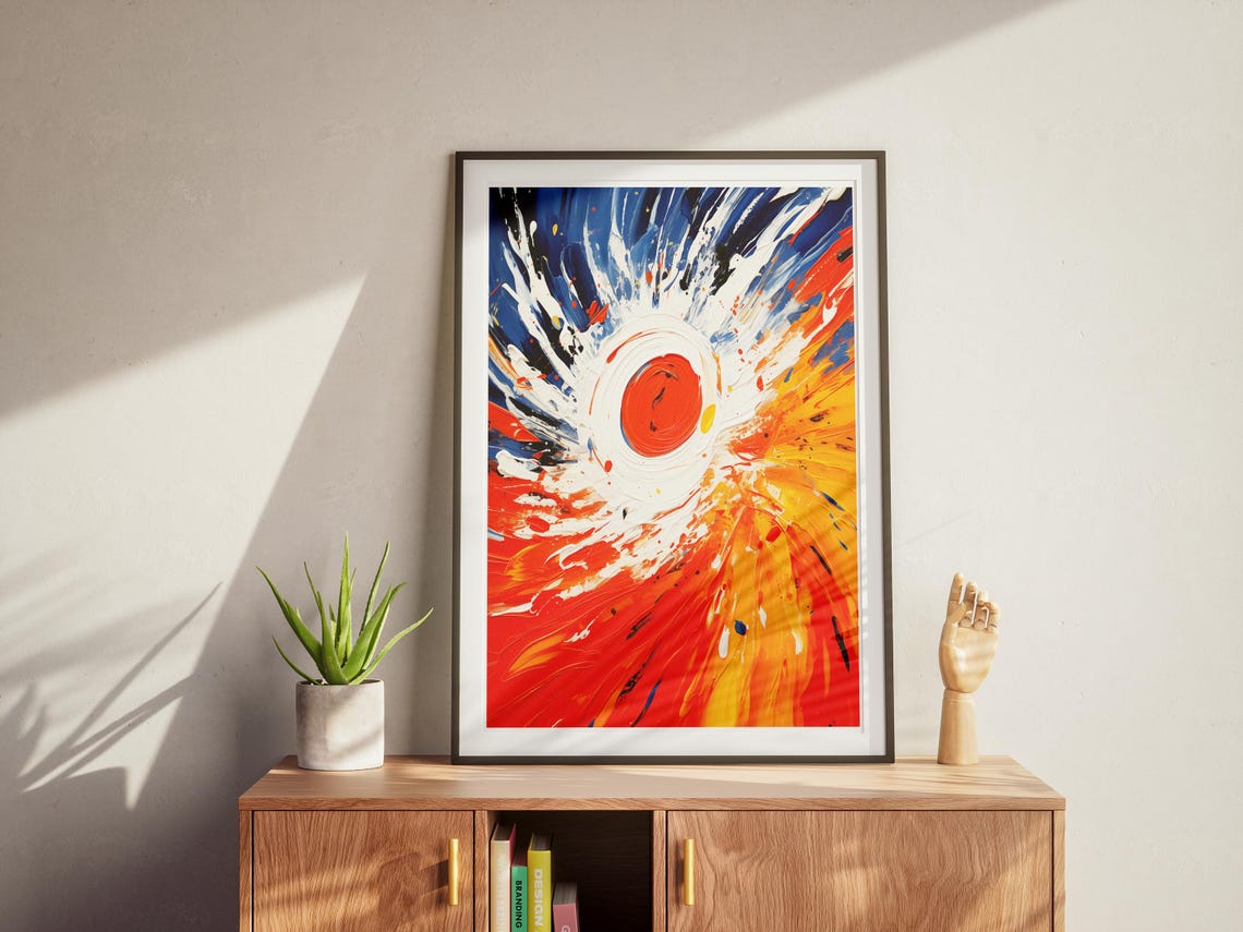 Blazing Orange Sun Explosion Colorful Brushstroke Art Poster - Image 4