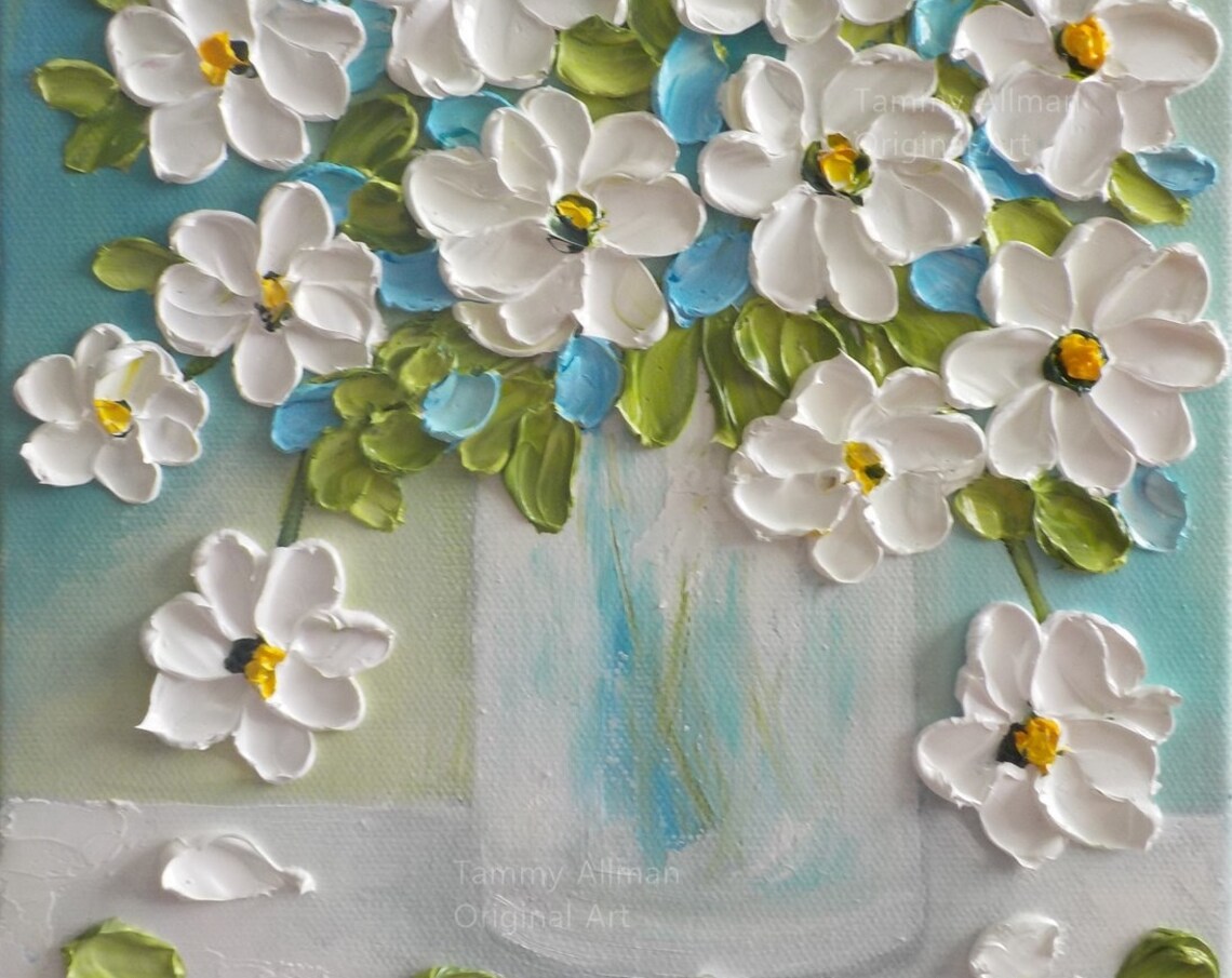 White Daisy Still Life Oil Painting, Custom Wall Art Print - Image 4