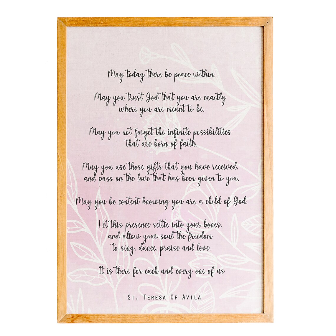 St Teresa Of Avila Peace Within Pink Floral Prayer Quote Poster