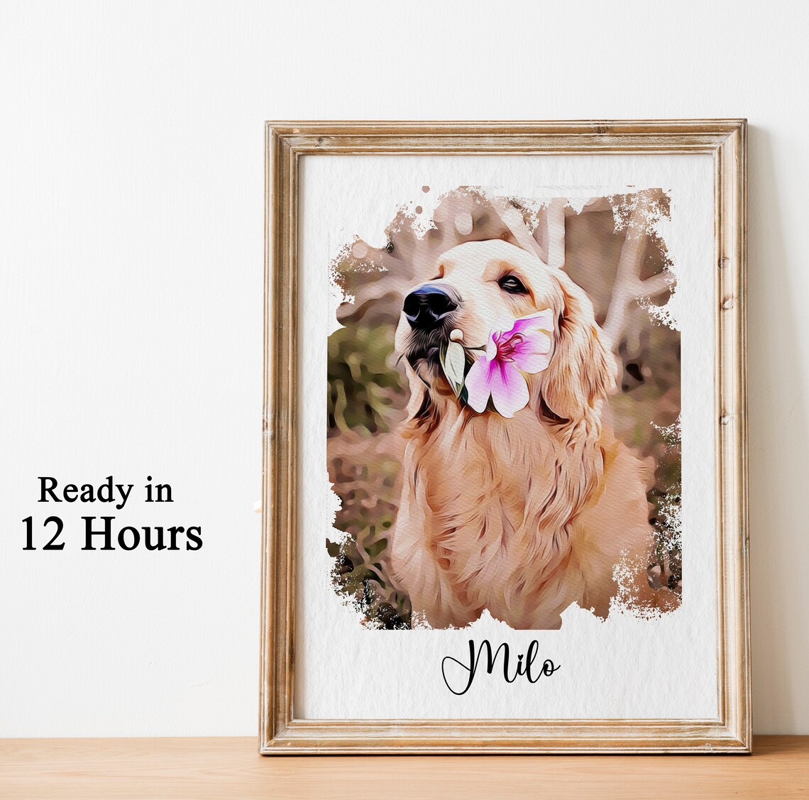 Custom Golden Retriever Watercolor Portrait Flower Pet Lover Gift Poster
