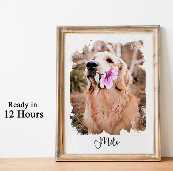 Custom Golden Retriever Watercolor Portrait Flower Pet Lover Gift Poster