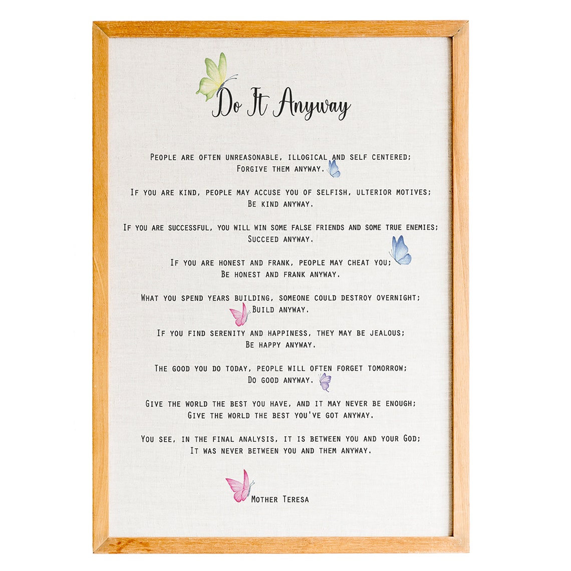 Mother Teresa Do It Anyway Poem Butterfly Watercolor Kindness Poster
