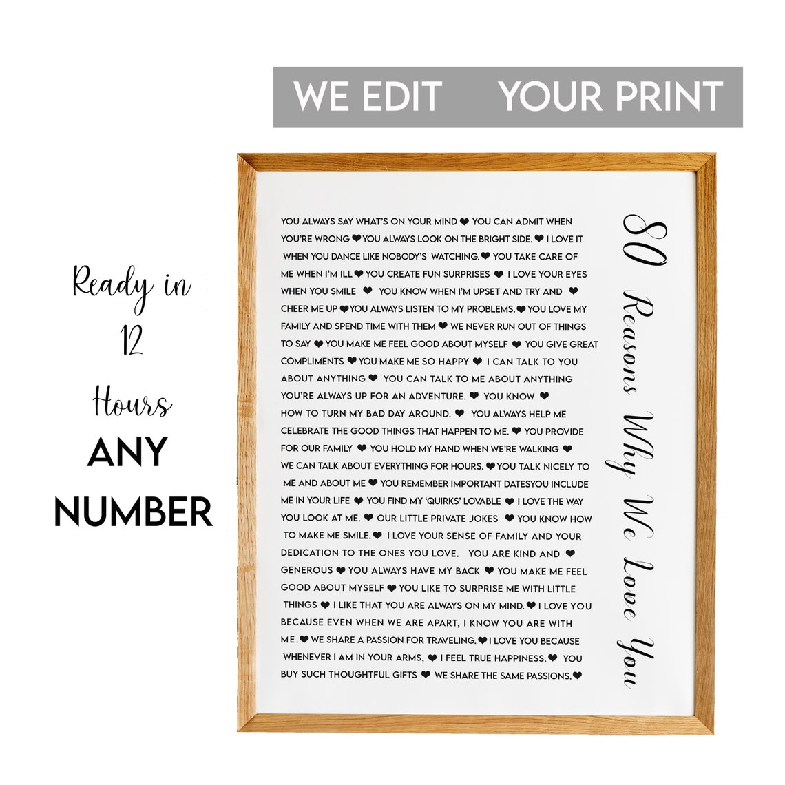 80 Reasons Why We Love You Vertical Script Romantic Milestone Poster