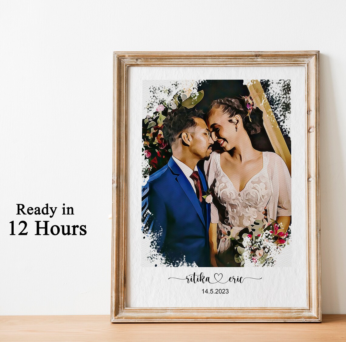 Custom Wedding Watercolor Portrait Personalized Couple Gift Poster