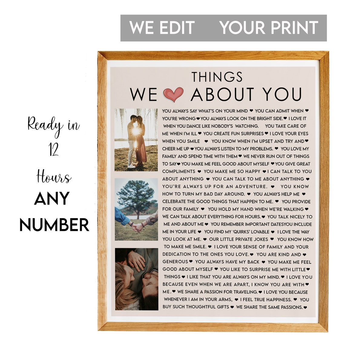 Things We Love About You Personalized Photo Collage Anniversary Poster