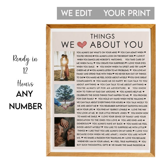 Things We Love About You Personalized Photo Collage Anniversary Poster