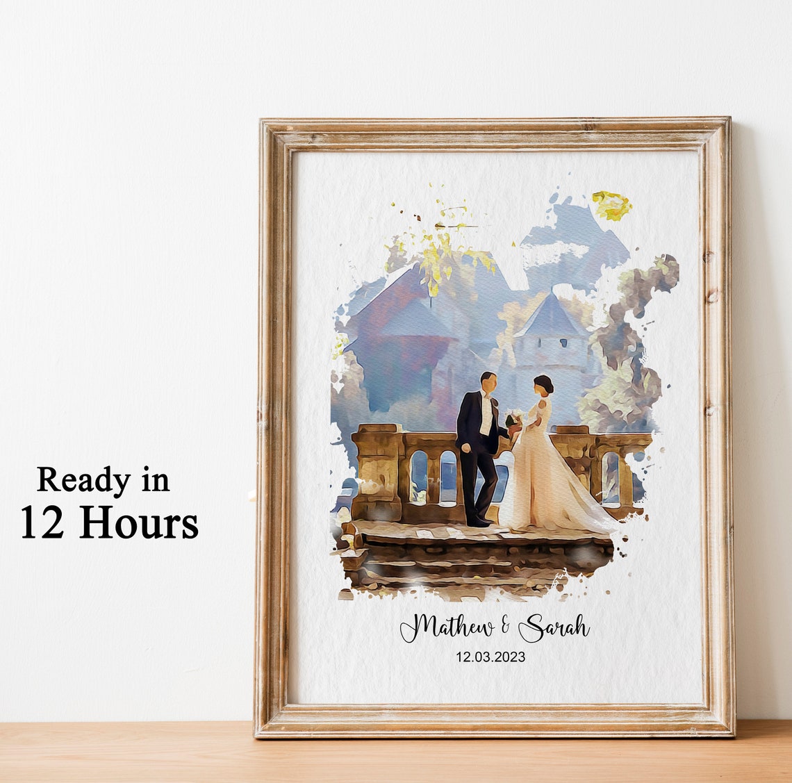 Custom Watercolor Wedding Portrait Personalized Couple Art Poster