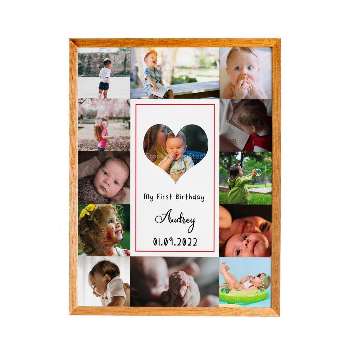 Personalized Baby My First Birthday Heart Center Photo Collage Poster
