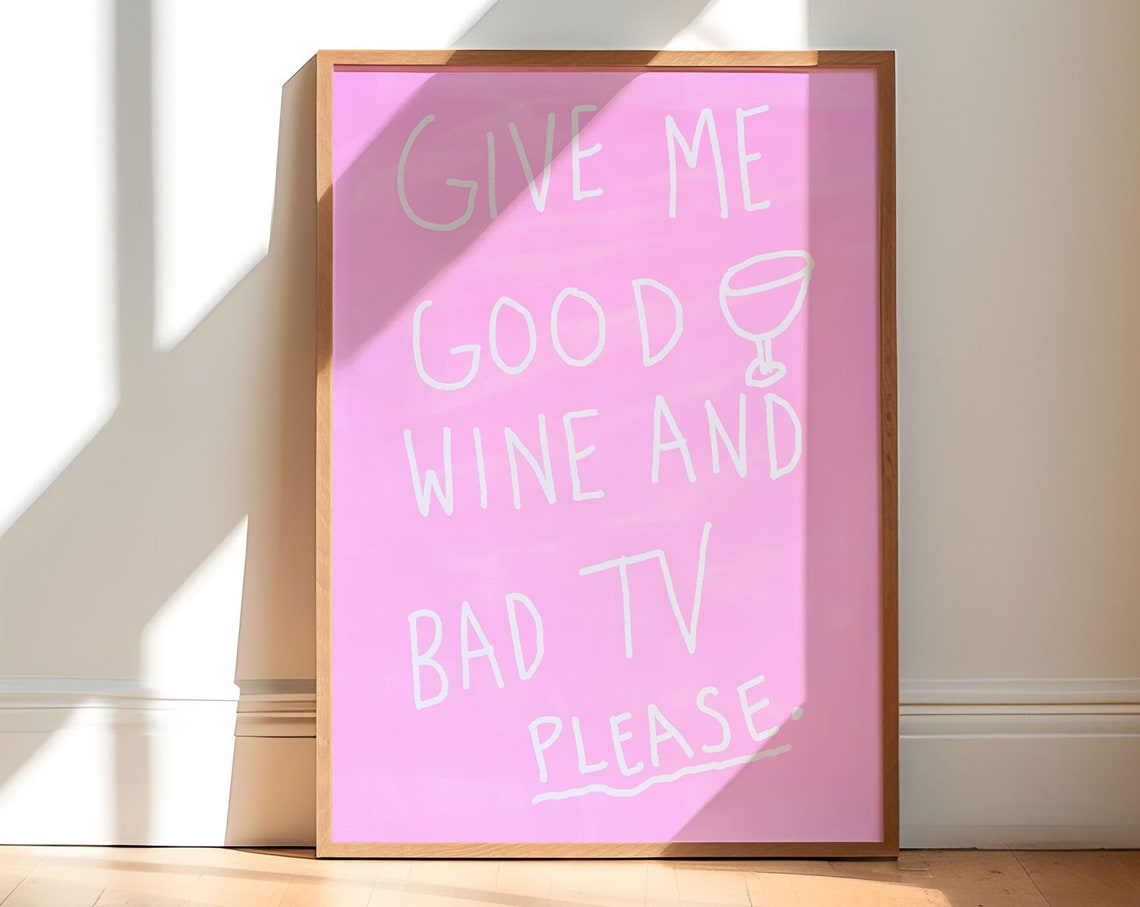 Wine Print, Trendy Pink Living Room Art