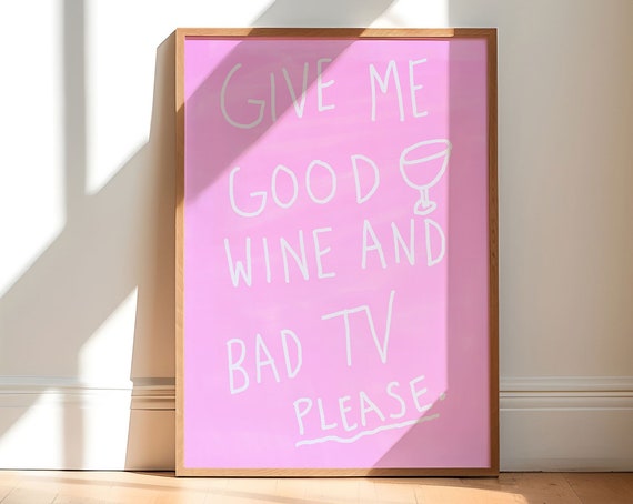 Wine Print, Trendy Pink Living Room Art