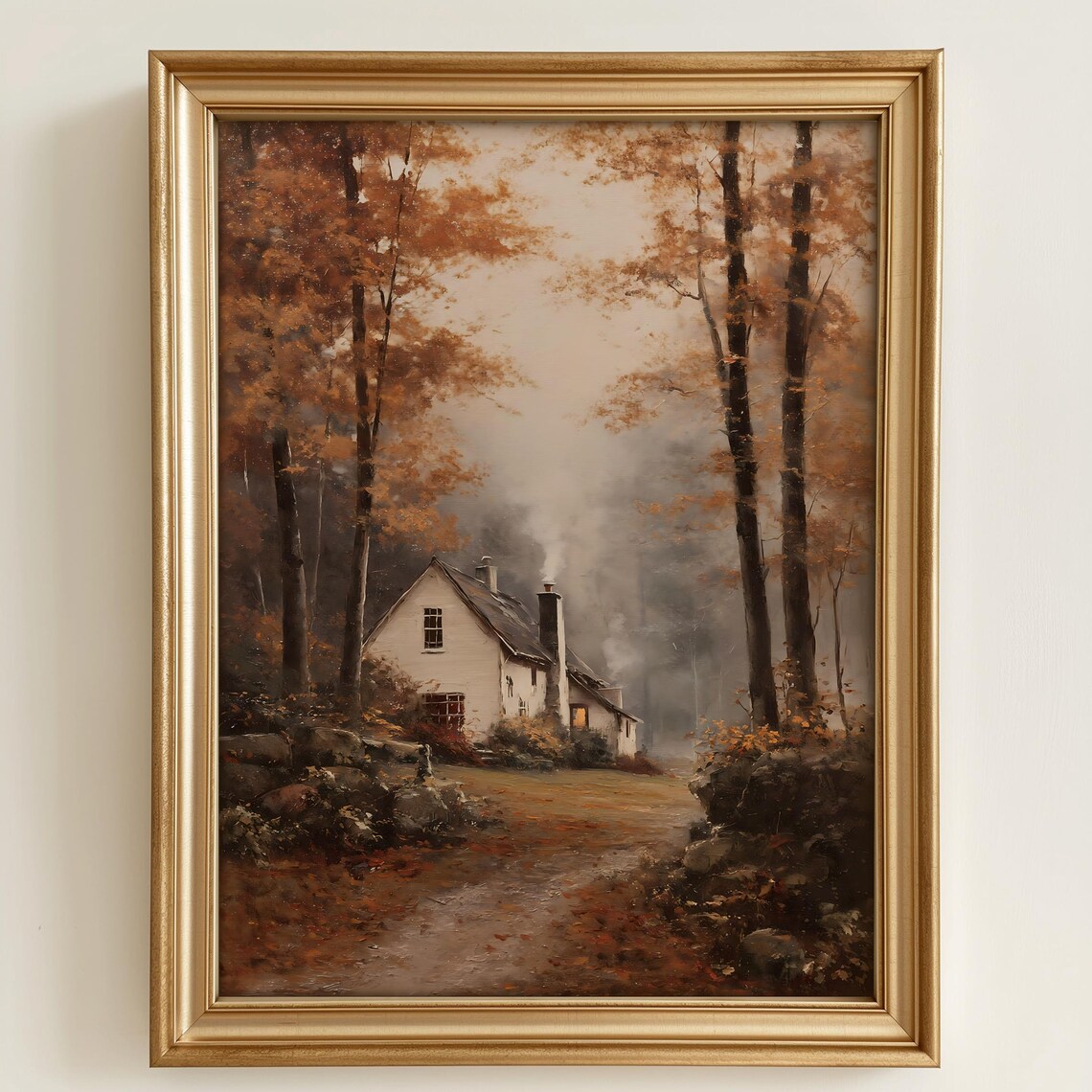 Autumn Cottage In The Woods Art Print, Rustic Fall