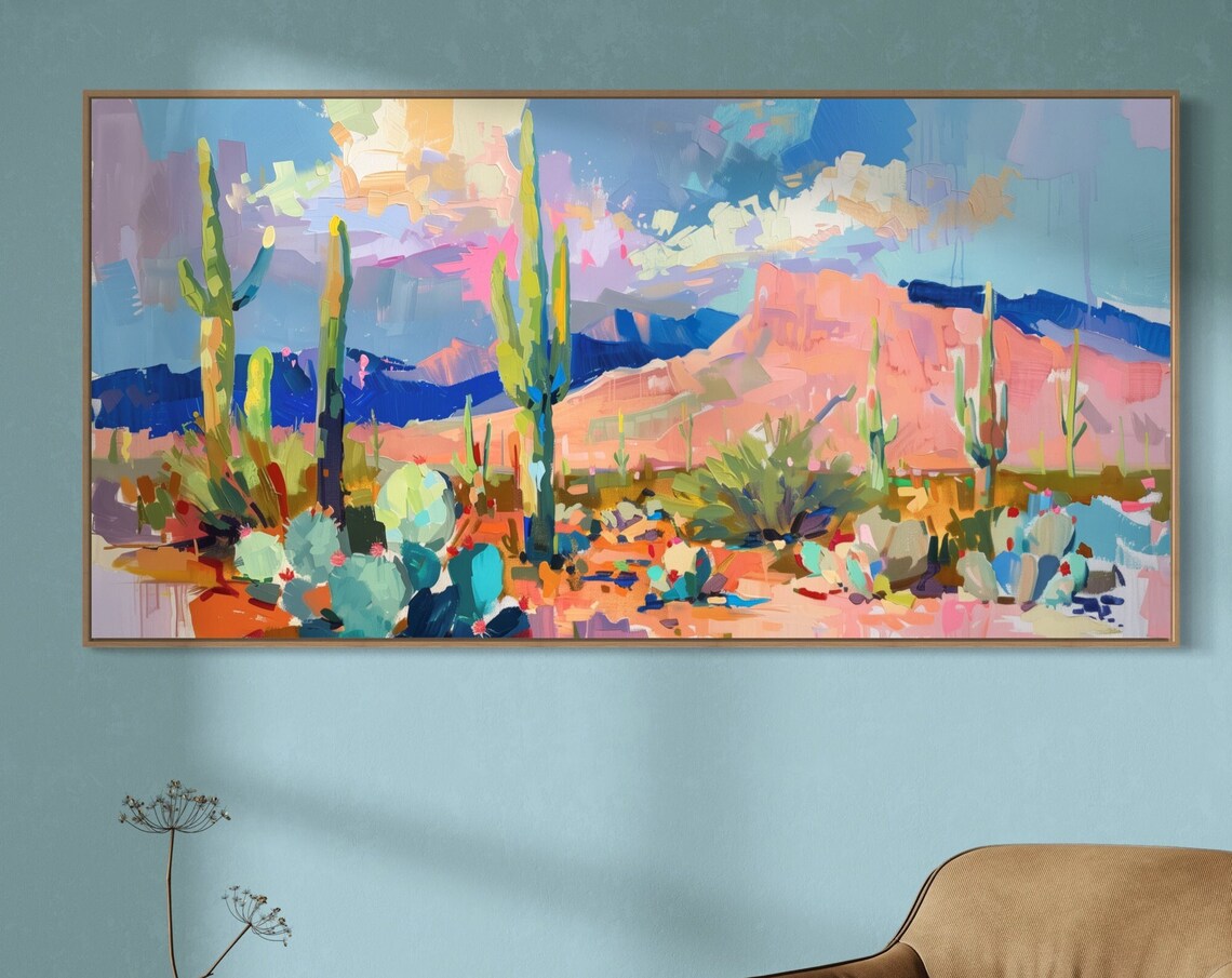 Colorful Saguaro Cactus Desert Sunset Pink Mountain Valley Poster - Image 4