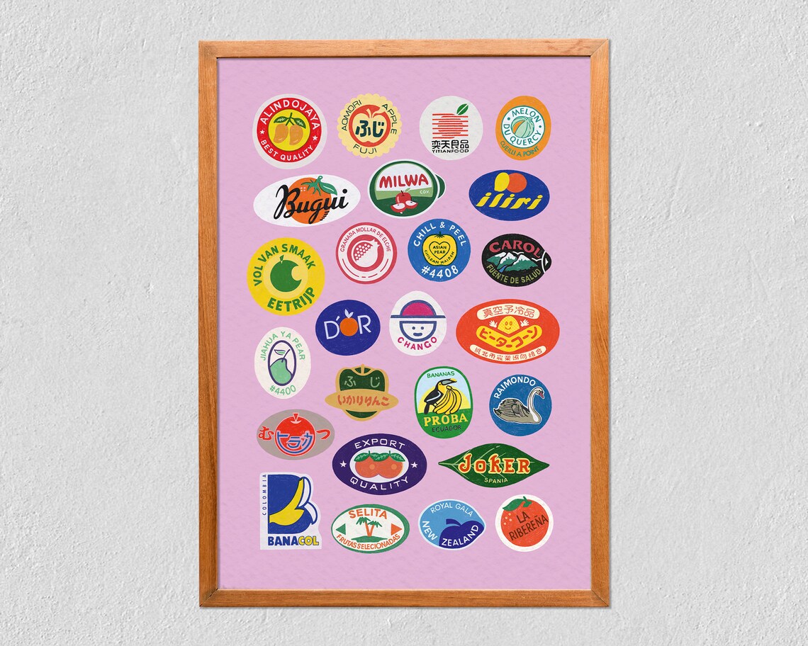Fruit Stickers Art Print, Colorful Illustrated Collection