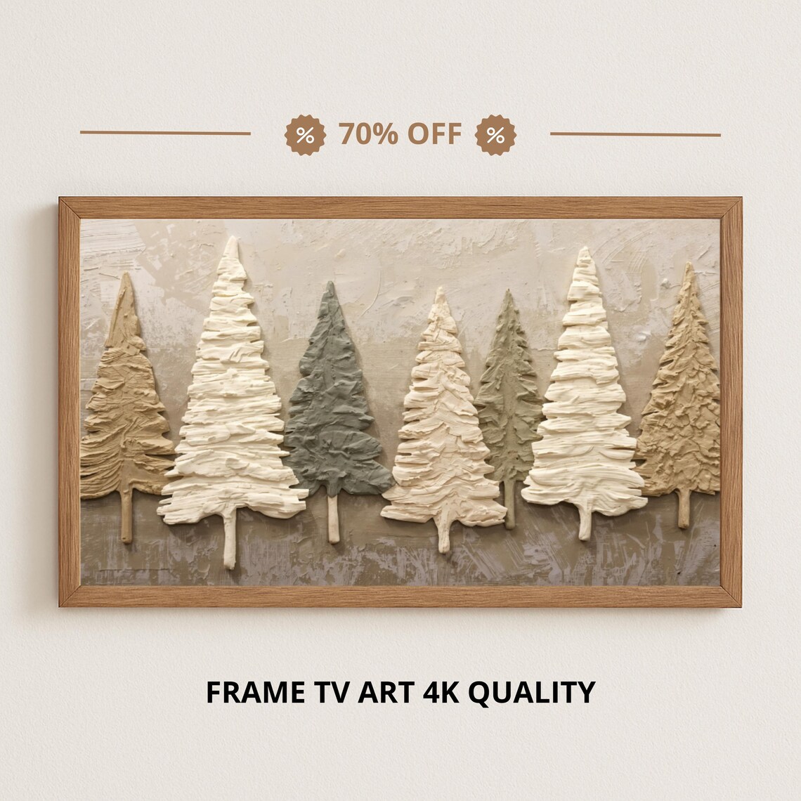 Minimalist Textured Christmas Trees Beige White Oil Painting Neutral Decor Poster