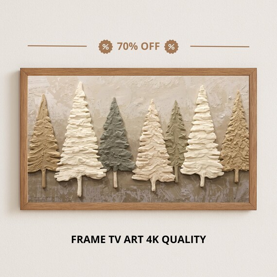 Samsung Frame Tv Art 4k Minimalist Textured Christmas Trees Fall Oil Painting Landscape Nature Wall Decor 3840x2160