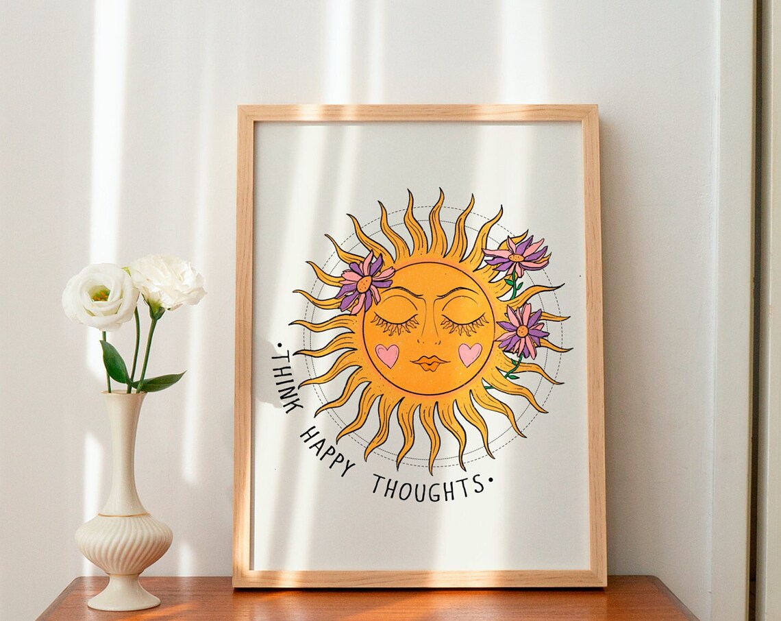 Retro Sun Celestial Art Print, 70s Wall Decor - Image 2