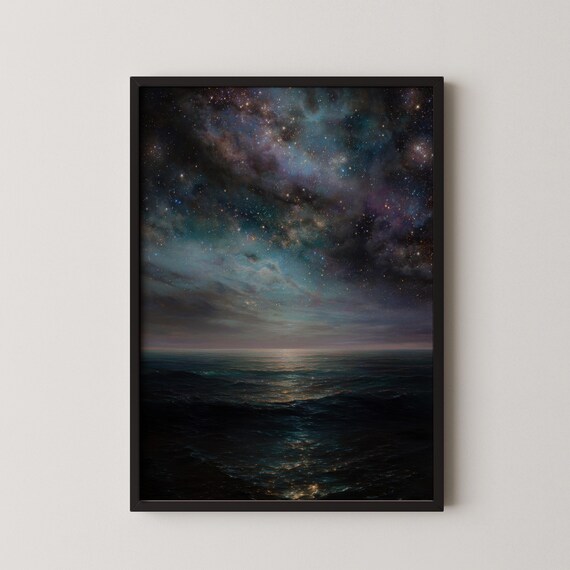 Vintage Nebula Seascape Cosmic Night Ocean Starry Sky Art Poster
